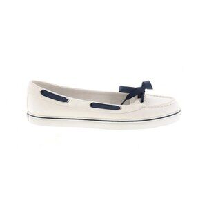 Sperry White Canvas Boat Shoe Flats with Navy Trim